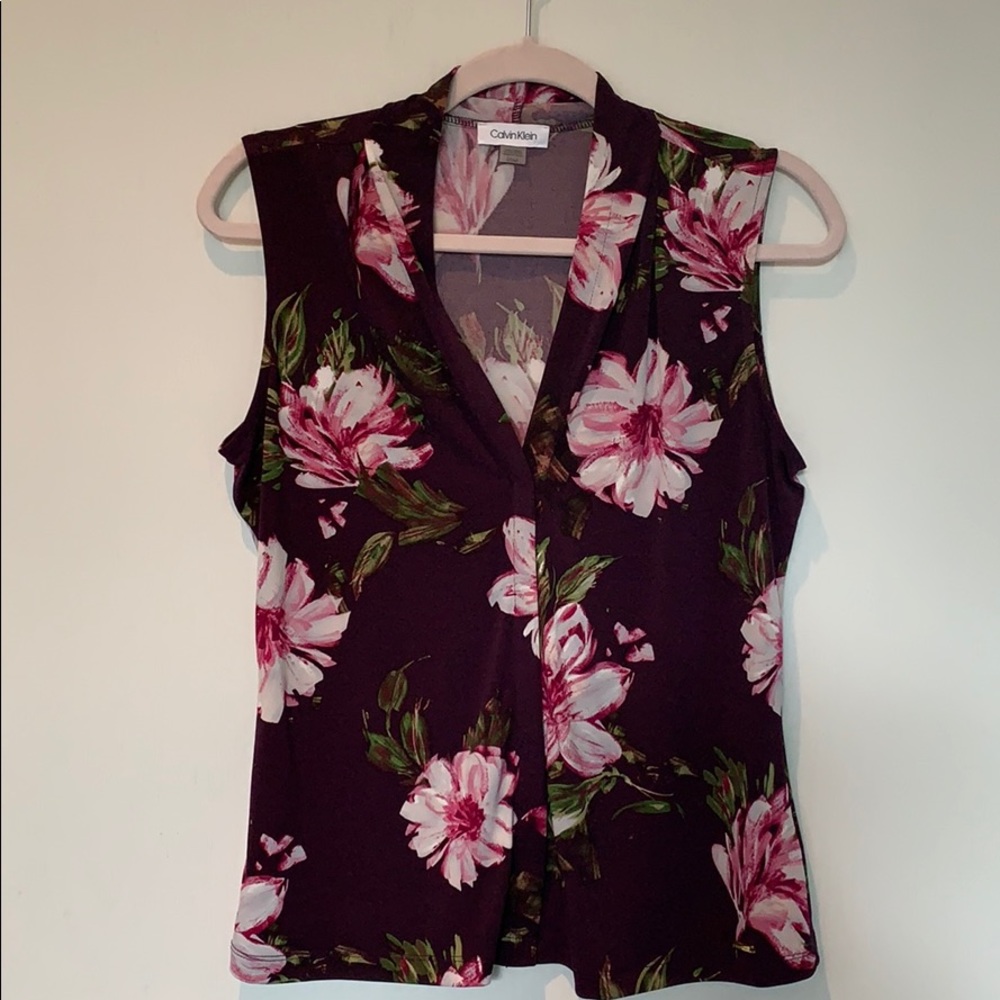 Purple Floral Sleeveless Blouse